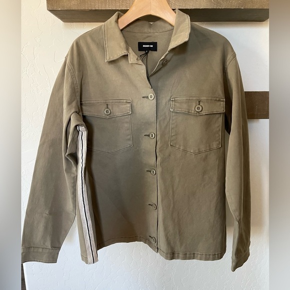 Monrow|Olive Anorak Jacket with Stripe Detail on Sides, Size Large•••Shaket - Picture 1 of 14